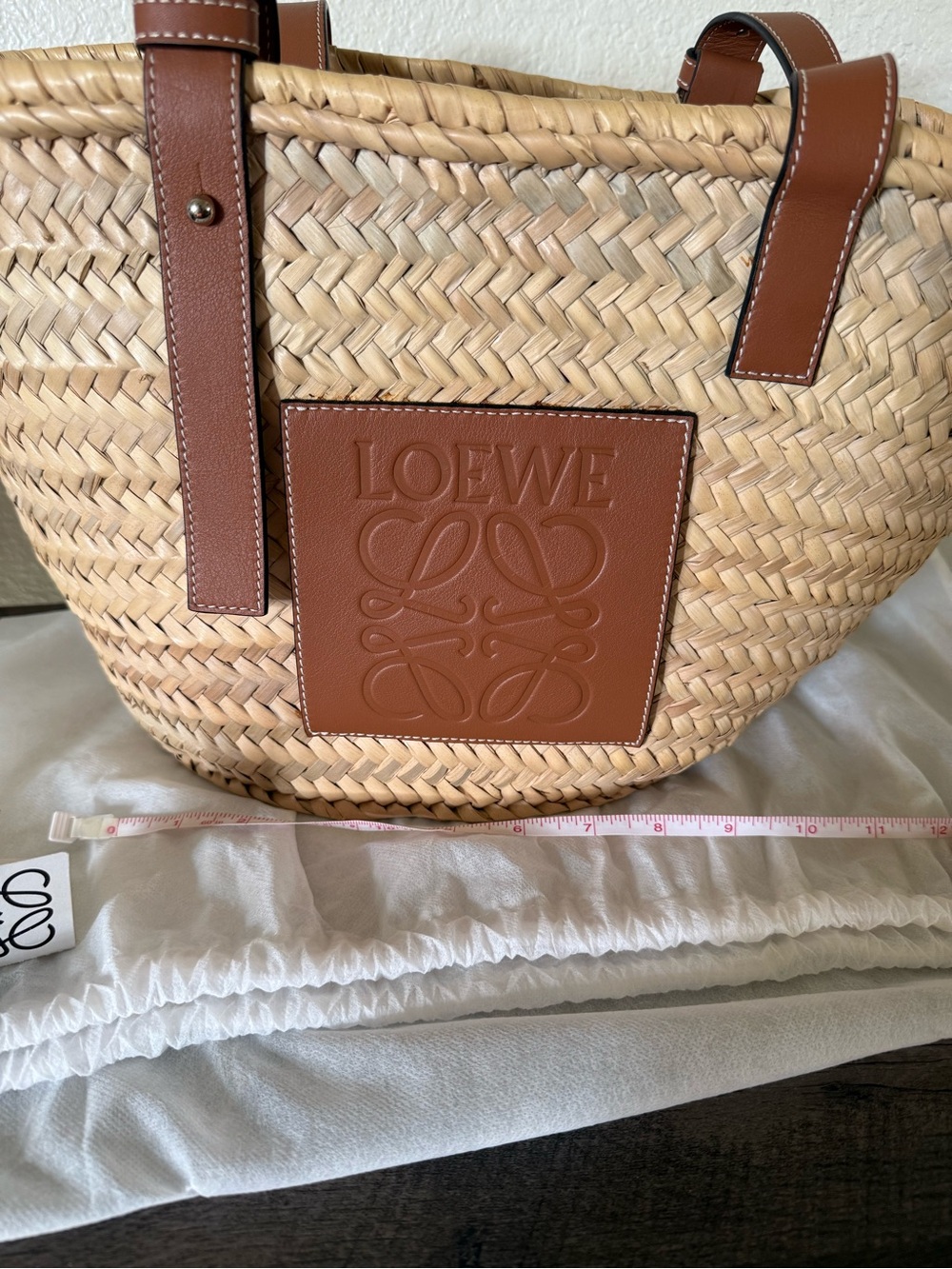 Loewe Natural Straw Tote with Brown Leather Trim and Logo Patch - Picture 8 of 9